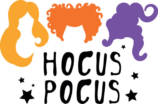 Flat isolated three witches. Hocus pocus. Cartoon witch illustration vector.