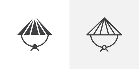 Bamboo hat icon in black filled and outlined style