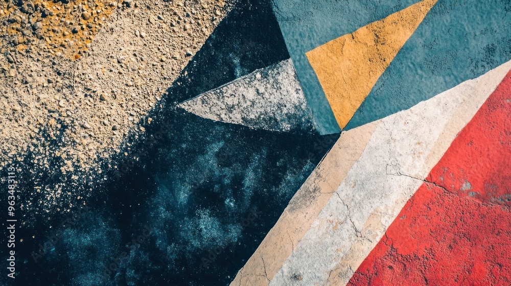 Aufkleber Abstract Geometric Pattern of Colorful Paint on Weathered Concrete
