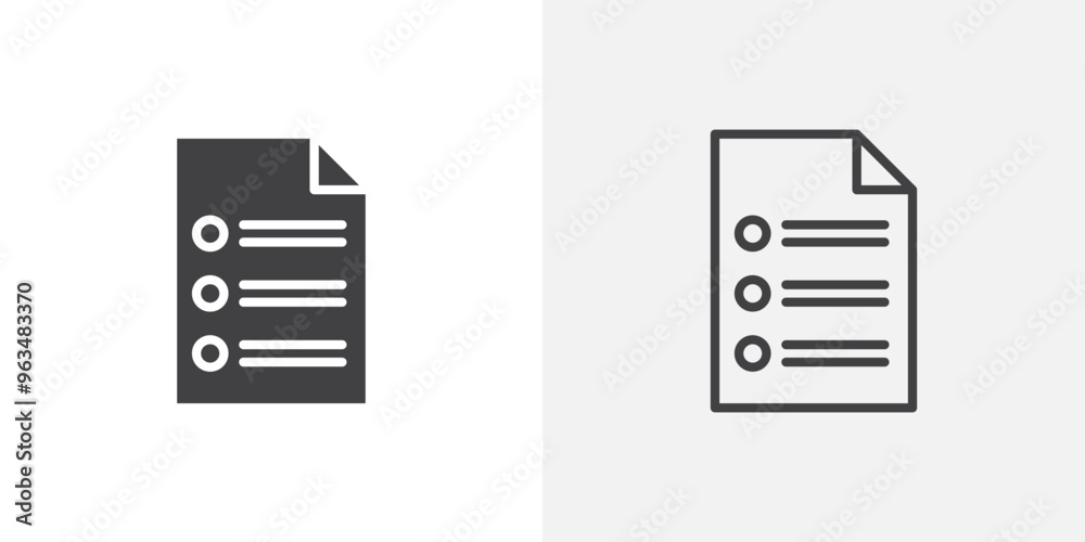 Poster check list icon in black filled and outlined style
