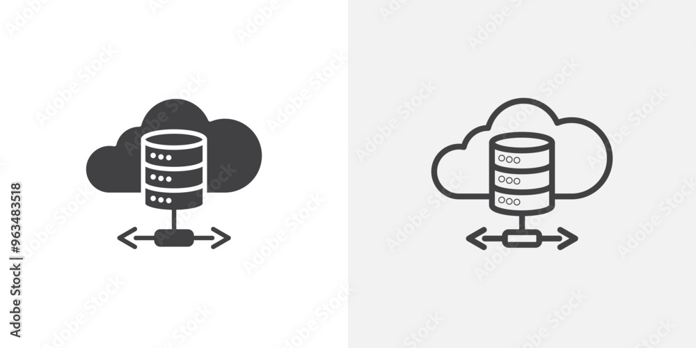 Aufkleber cloud database icon in black filled and outlined style