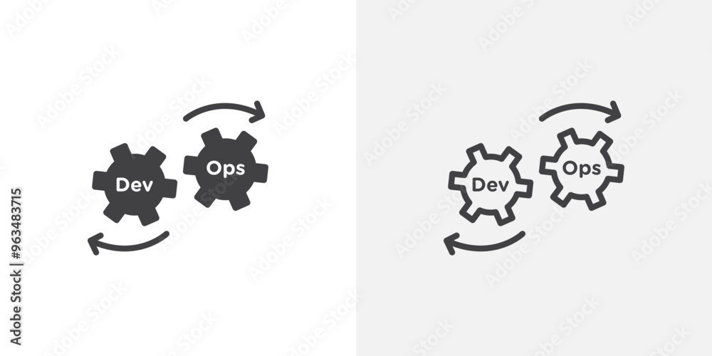 Poster dev ops icon in black filled and outlined style