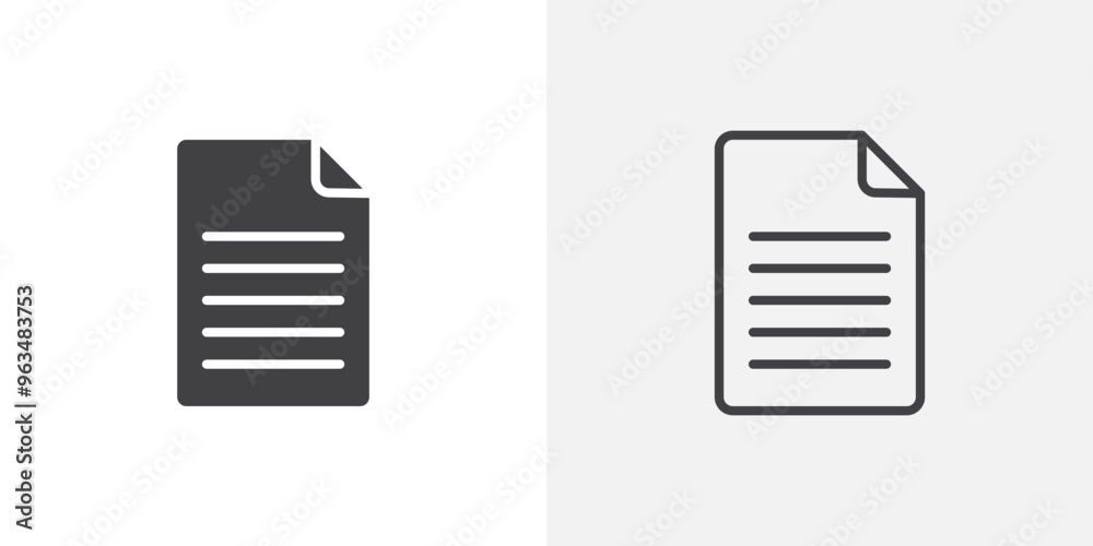 Poster document icon in black filled and outlined style