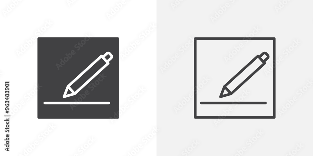 Aufkleber edit text icon in black filled and outlined style