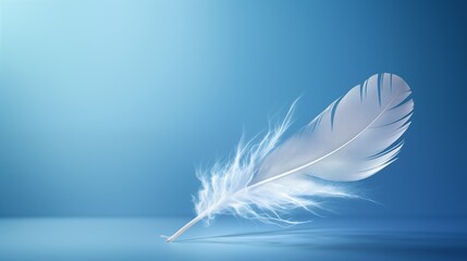 Obraz premium white feather on blue background,feather,gracefully,Gnerative AI illustration