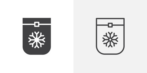 Frozen food bag icon in black filled and outlined style