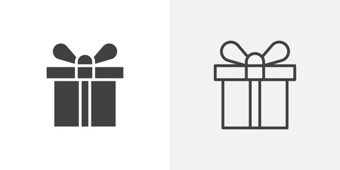 Gift box icon in black filled and outlined style