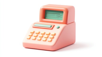 A pastel-colored cash register with a small screen and buttons, designed for retail use.