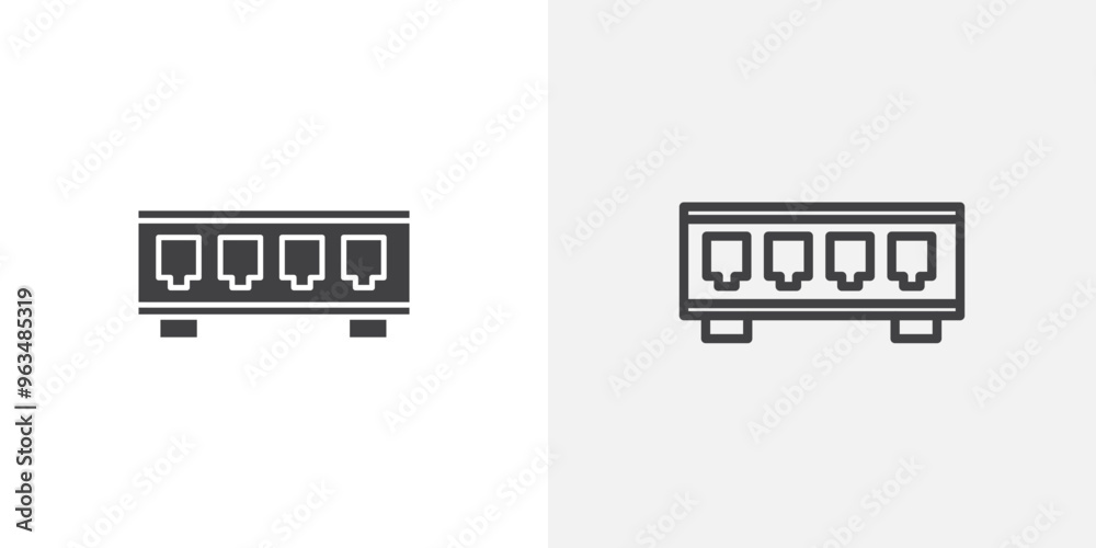 Poster network switch icon in black filled and outlined style