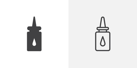 Nasal spray bottle icon in black filled and outlined style