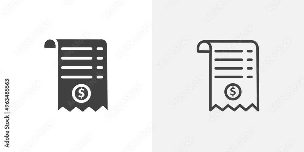 Poster paper check receipt icon in black filled and outlined style