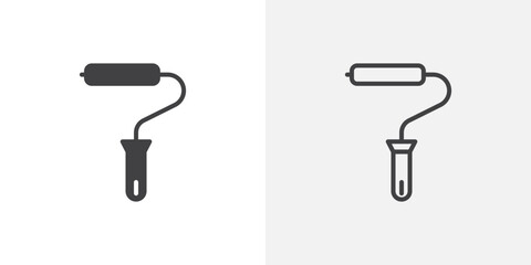 Paint roller icon in black filled and outlined style