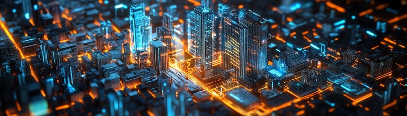 Futuristic cityscape at night with neon lights, showcasing modern architecture and vibrant urban life in a sci-fi inspired setting.