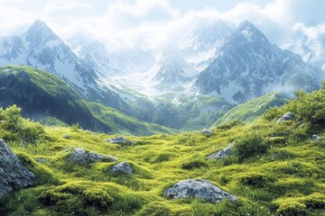 Obraz premium Beautiful alpine scenery, nature element, digital painting, natural colors, isolated on white background