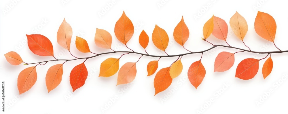 Wall mural Beautiful autumn leaves, nature element, digital painting, warm colors, isolated on white background