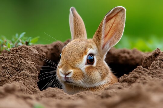 Rabbit digging in the soil, creating a cozy burrow where it can hide away from predators and the world