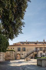 Streets, alleys and buildings of a historic Mediterranean old town on the Mediterranean Sea. A...