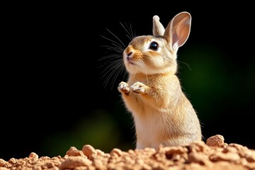 Obraz premium Rabbit thumping its hind legs on the ground, signaling a warning to its fellow rabbits in the nearby burrows