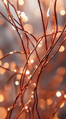 Copper Wire String Lights with Blurry Bokeh Lights