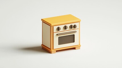 A small, stylized kitchen stove with an orange top and cream-colored body.