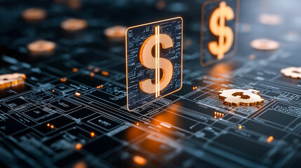 Illuminated Currency Symbols on a Dark Background
