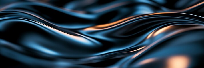 Abstract close-up of silver liquid metal waves with light reflections.  The image symbolizes fluidity, movement,  transformation, elegance, and modern design.