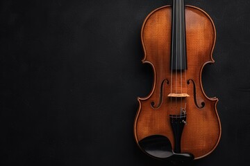 Fototapeta premium Classic violin on black background with copy space. Copy space for text