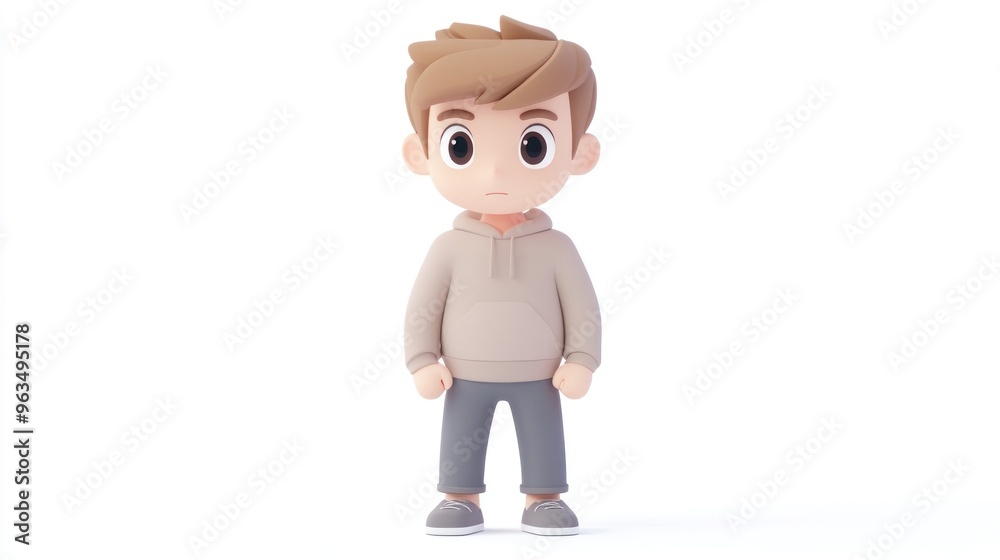 Canvas Prints A stylized cartoon character with a neutral expression, wearing a hoodie and casual pants.