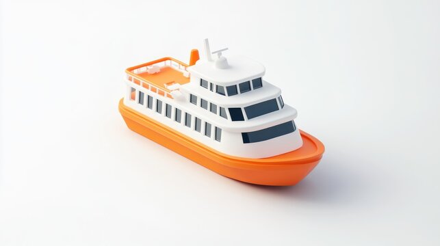 A stylized ferry boat model in orange and white colors, designed for visual appeal.