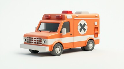 A stylized orange ambulance toy model designed for playful representation of emergency services.