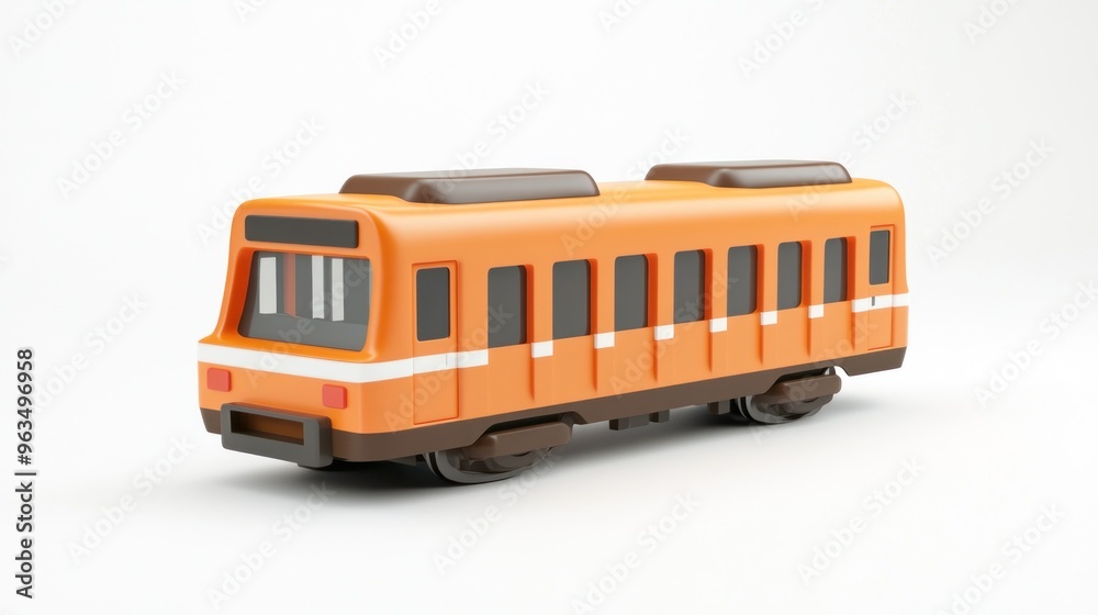 Sticker A stylized orange toy train model with a simple design and smooth features.