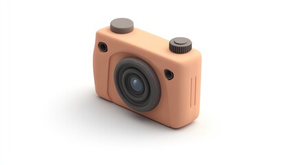 A stylized peach-colored camera with a simple design, ideal for photography enthusiasts.