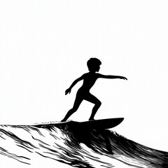 Fototapeta premium Silhouette of surfer riding a wave at sunset: ocean adventure and freedom