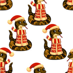 Semaless pattern of snakes, symbol of 2025, cute little snakes for Christmas and New Year decoration