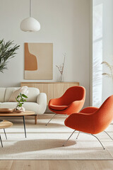 Photographed an armchair in the living room of a house with a minimalist interior. Generative AI
