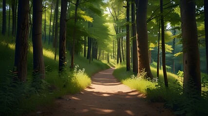 Obraz premium Beautiful background of the natural park with narrow trail in summer. Generative AI