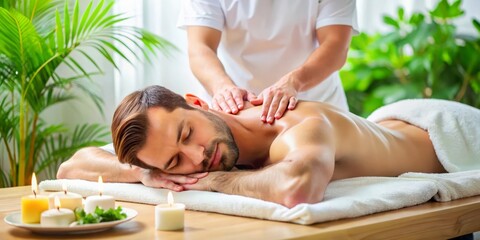 Man receiving a back massage from a masseuse on a massage table in a spa