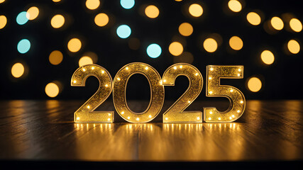 New Year 2025. numbers 2025. festive decor. flat lay holiday concept 