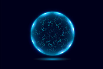 Sphere shield abstract energy protection spheres. Force field globe shell. Dome barrier technology vector set.