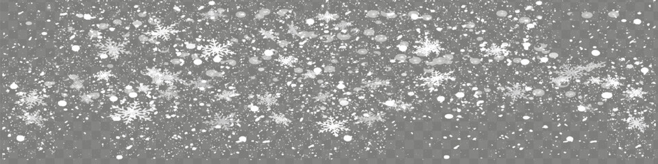 Christmas snow. Falling snowflakes on a dark background. Snowfall. Vector illustration.
