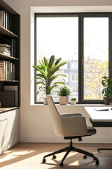 This is a mid century modern interior home office where you can do business at home.
