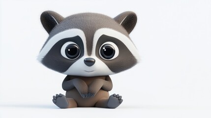Cute cartoon raccoon sitting with big eyes, conveying a playful and friendly vibe.