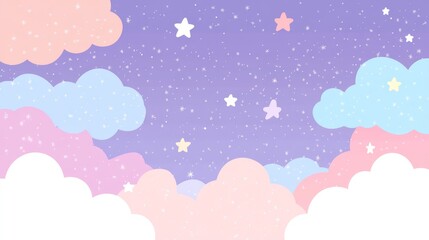 A tranquil and serene pastel sky, adorned with fluffy clouds that gently drift by, twinkling stars scattered throughout, all combining to create a dreamy and magical atmosphere that enchants the eyes