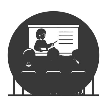 recommend clip art: Silhouette of a teacher giving a presentation to a class