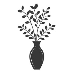 Silhouette of a vase with a bouquet of leaves