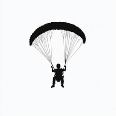 Silhouette of a parachute jumper descending gracefully in the sky