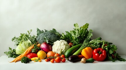 A Colorful Arrangement of Fresh Vegetables on a White Surface