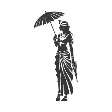 recommend clip art: Silhouette of a Woman in Traditional Clothing Holding an Umbrella