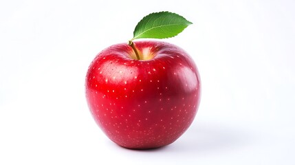Red Apple with Green Leaf Isolated on White Background
