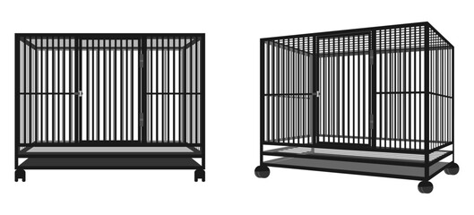 empty pet cage set vector illustration isolated on white background.